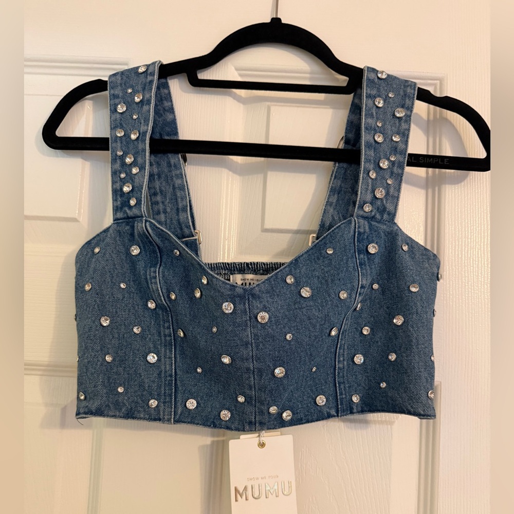 Show Me Your Mumu Studded Denim Crop Top